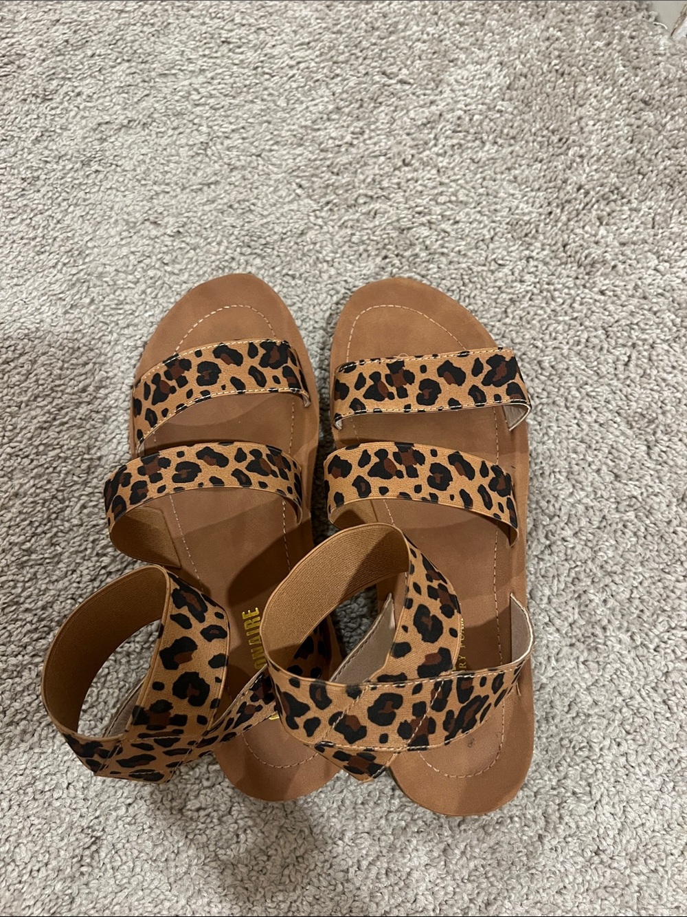 Cushionaire Leopard Print Tan Strappy Women's Sandals